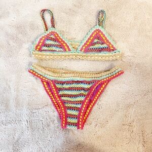 CAPITTANA Multi-Colored Crochet Knit Bikini Two Piece Swimsuit